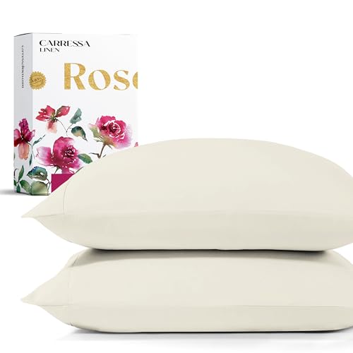 Carressa Linen 100% Egyptian Cotton Pillow Cases Standard Size Set of 2 - Luxury 1200 Series Rose...