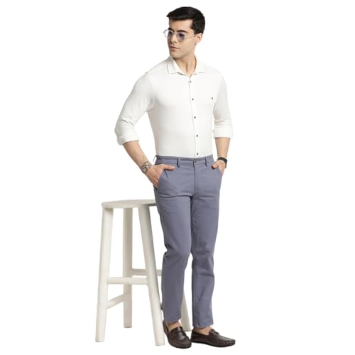 Image of Turtle Men Cotton Stretch Ultra Slim Fit Steel Grey Casual Trouser