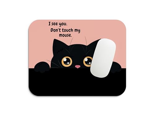 Image of Funny Black Cat Mouse Pad | Anti-Skid Rubber Base, Smooth Tracking Surface, Durable 3mm Thick | 9 x 7.5 Inch Office & Gaming Mousepad - Cute Cat Peek Design