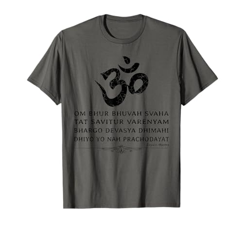Meraviglioso design Gayatri mostra il testo Gayatri Mantra con simbolo Om. Regali perfetti per uomini e donne che amano meditare e persone spirituali che amano cantare canzoni indiane con un mantra e cantare insieme mantren.