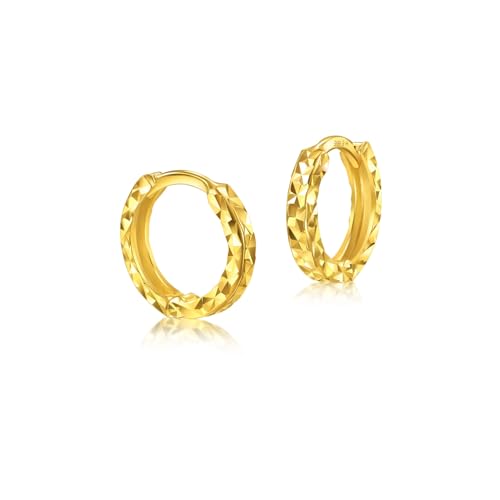 CHOW SANG SANG 999 24K Solid Gold Essence Dazzling Diamonds Huggie Hoop Earrings for Women 95310E