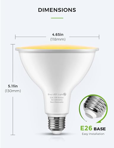 Image of L LOHAS LED Yellow Bug Light Bulbs Outdoor, PAR38 LED Flood Light Outside | 150-200W Equivalent 2000K Non-Attracting, 15W 1100LM Non-Dim Amber Porch Lights, E26 Base for Patio, Backyard, Party 2 Pack