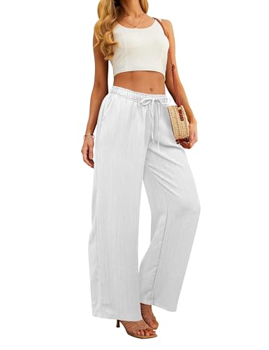 Womens Wide Leg Palazzo Pants Dressy Casual Lounge Pant Summer Travel Drawstring Elastic Waist Trouser with Pockets2