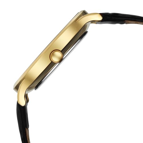 Image of Sonata Gold with Quartz Analog Sacred Forest Green Dial with 0.15 Gm 22 Karat Tanishq Gold Coin On Dial Black Leather Strap Watch for Men - 7153YL04