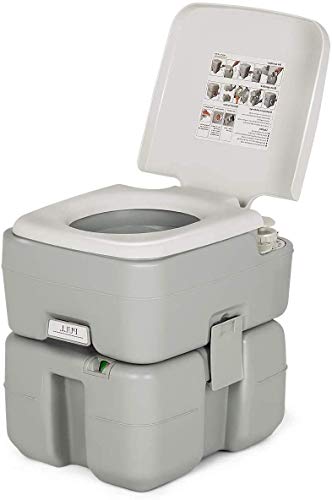 HAPPYGRILL Portable Toilet Outdoor Mini Toilet with Piston Pump Flush for Camping Boating Traveling