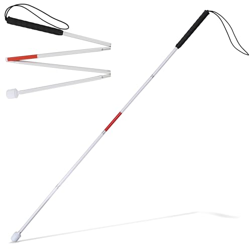 Mondo Medical Blind Cane Mobility Stick - 51in Reflective Red and White Cane with Marshmallow Ball Tip Seeing and Sight Impaired Foldable Blind Walking Stick for Visually Impaired Men and Women
