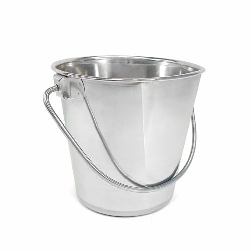 PetYupp 0.5 Gallon Stainless Steel Bucket - Heavy Duty Flat Side Metal Bucket for Feeding & Watering Pets Livestock & Cleaning - Perfect for Crates Kennels Cages & Hang on Fences - 2 Quart