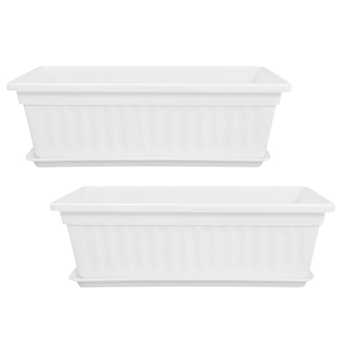 Beaupretty Macetas Rectangulares de Plástico para Vegetales 2piezas con Bandeja, Resistentes de Color Claro, Ideales para Jardinería en Casa y Cultivo de Plantas