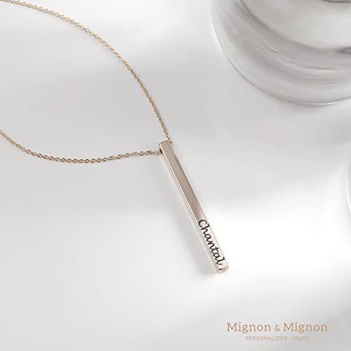 Mignonandmignon Personalized Vertical Bar Necklace Coordinate Jewelry Mothers Day Gifts For Her Roman Numeral Graduation Gift Engraved 3D Necklaces For Women Initial Necklace - 4Sbn #TOP5