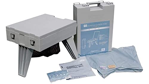 GO Anywhere Complete Portable Camping Toilet - For Camping, Hunting, Fishing and More - Comes with 3 Bonus Toilet Kits (Waste Bag with Poo Powder, Zip-Close Storage Bag, Toilet Paper & Hand Sanitizer)