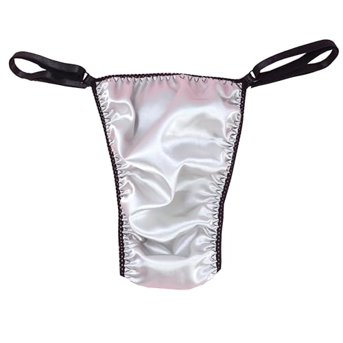 Ania's Poison Sissy Thong Panties Silver Satin Shiny Triangle T-thong Adjustable Men's Thong Panties