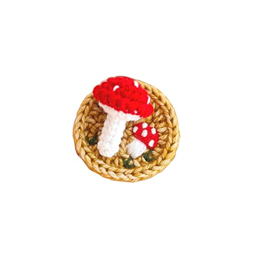 Image of KAWADU Crochet Pin Badge Crochet Handmade Mushroom Brooch Cute Knitted Lapel Pin Crafts Gift, Red