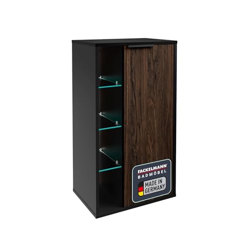 FACKELMANN B.Paris Midischrank in Schwarz – Moderner Hängeschrank mit Soft-Close-System, Rigoletto-Front in braun, beleuchtete Fächer mit Bewegungsmelder, Türanschlag rechts – Made in Germany