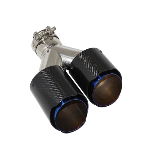 Embout echappement silencieux voiture Y double sortie inox bleu brillant 51mm-89mm