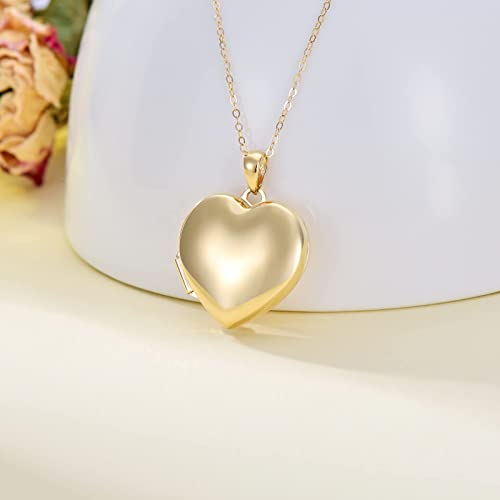Fencci 14K Solid Gold Photo Locket Necklace Heart Locket For Women, Gold Heart Pendant Locket Necklace That Holder Picture Photo Necklace Jewelry Mother's Day Gift For Mom Wife（Heart Locket） #TOP3