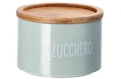 Generico Tarro de azúcar de cocina de lata con tapón de bambú 14 x 10 cm