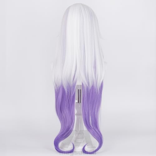 Image of Anime White Gradient Purple Wigs with Bangs Women Long Straight Wig Layered Haircut COS Game Black SwanWigs Halloween,Christmas,Comic con,Game Show,Party