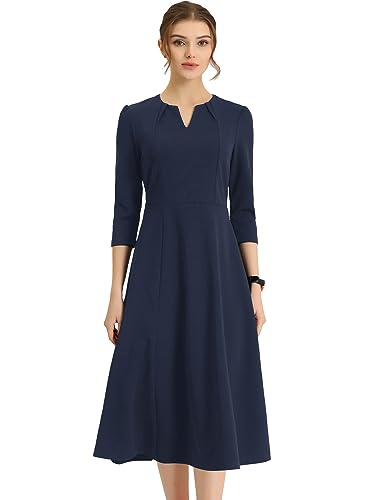 Image of Allegra K Womens 3 /4 Sleeve A-Line Business Work Formal Midi Dress