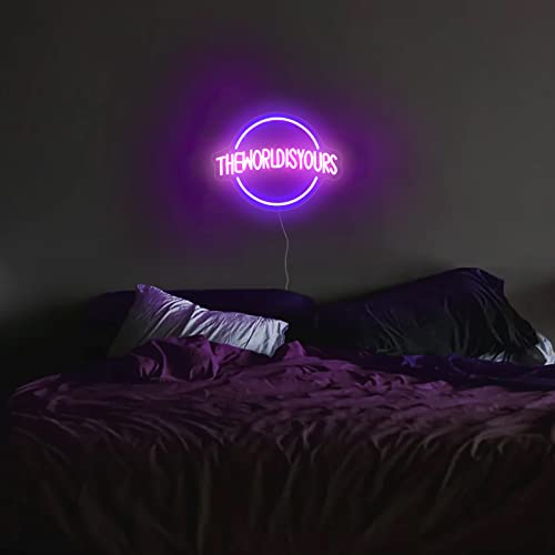 Moodlion The World Is Yours Neon Sign, Neon Signs for Wall Decor, Neon Dimmable Blue LED Signs Bedroom, Neon Planet Light Up Signs Home Accessories Man Cave Beer Bar Wedding Birthday Party Decor Gift