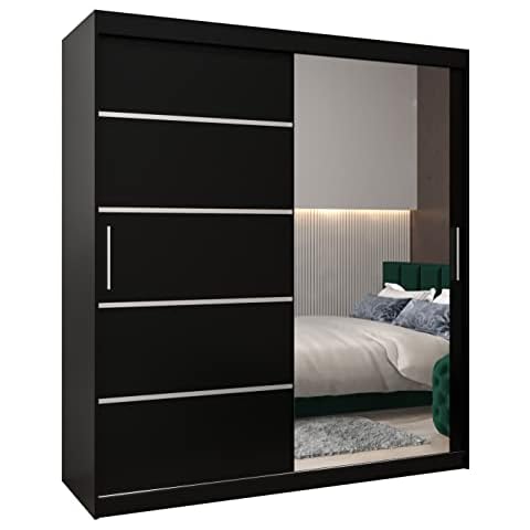 Kryspol Schwebetürenschrank Verona 2-180 cm mit Spiegel Kleiderschrank mit Kleiderstange und Einlegeboden Schlafzimmer- Wohnzimmerschrank Schiebetüren Modern Design Cover