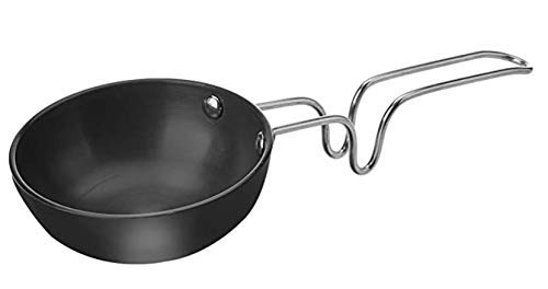 Star Tadka/Fry Pan, Oil Heater Karandi Hard Black Aluminium Anodized with Handle Vagaria - Dimensions- 10.00 cm Diameter, Overall Length is 27 cm, 4.5 cm Depth, Capacity of 200ml - 1Nos