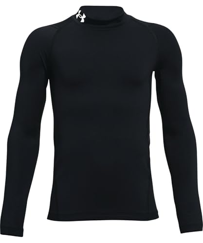 Under Armour Boys' ColdGear Armour Mock Long Sleeve T-Shirt, Black (001)/White, Youth Small