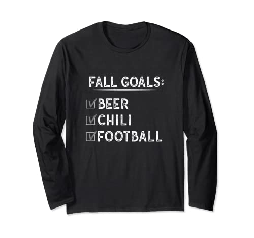 Beer, Chili, Football Fan Gift Camping Fall Checklist Long Sleeve T-Shirt