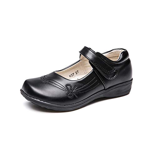 Girls Hook and Loop Mary Jane Flats School Uniform Shoes (Toddler/Little Kid) (12.5 M US Little Kid, Matte Black)