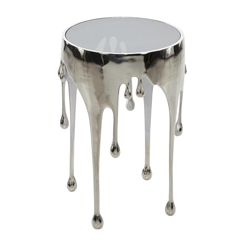 Image of Deco 79 Aluminum Metal Abstract Side Table 16 inch x 16 inch x 25 inch, Silver | Accent table, drip end table with melting designed legs and black glass top, unique end table, living room decor