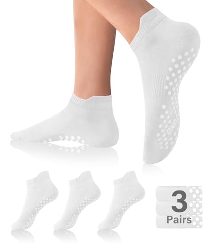 Image of DIBAOLONG Pilates Socks with Grips for Women Yoga Socks Non Slip Barre Hospital Socks 6-Pairs Grippy Ankle Socks