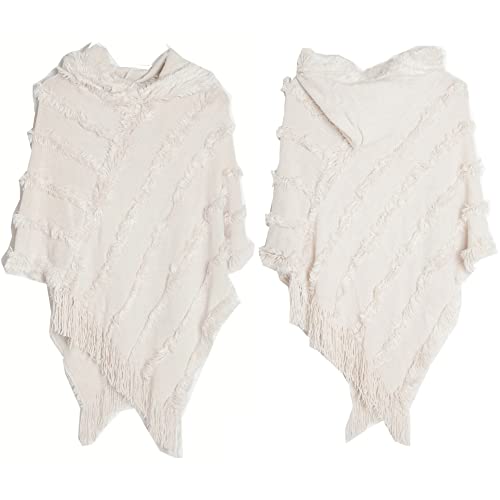 Women's Travel Shawl Wrap Poncho Cape for Fall Winter Hooded Cloak Solid Poncho with Tassels