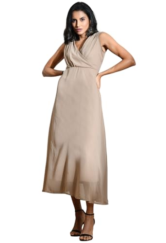 Image of IUGA Georgette Jacquard Butti Square Neck Knee Length Western Dresses for Women