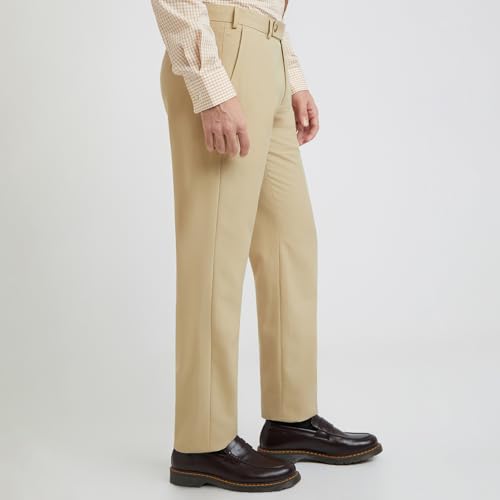 Image of Park Avenue Men's Regular Fit Mid Rise Solid Pattern Poly Viscose Blend Flat Front Formal Trouser