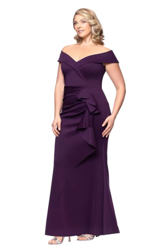 Image of Xscape Women's Long Off-the-Shoulder Sweetheart Neckline Formal Evening Gown with Ruching and Draped Ruffle Detail