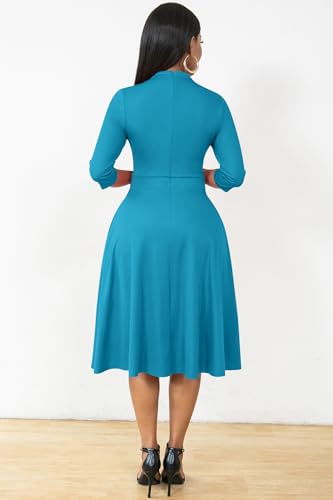 Image of Nmoder Casual Dresses for Women Semi Formal Fit and Flare 3 /4 Sleeve A-line Church Work Dress with Pockets