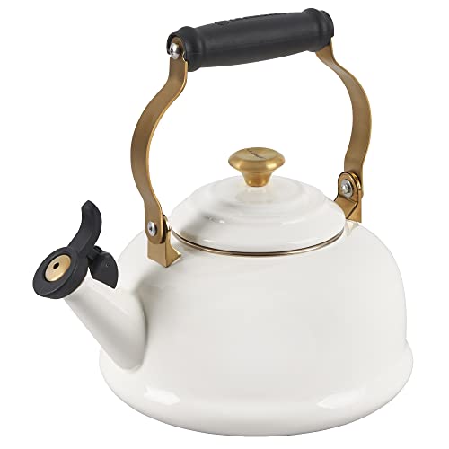Image of Le Creuset Enamel On Steel Whistling Tea Kettle, 1.7 qt., White /Gold