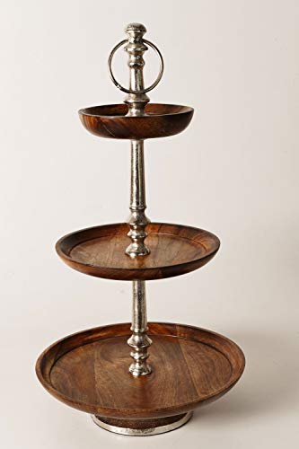 Artra Design GmbH Etagere 'Ella' aus Mango-Holz und Metall mit 3 Böden h54 cm Ø16/23/30 cm Silber braun