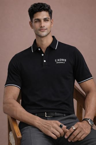Image of ENDEAVOUR WEAR Men Men Short Sleeve Solid Cotton Rich Polo T Shirt | Collar Tshirts | Half Sleeves | Plain-Regular Fit