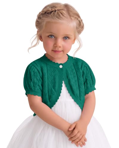Image of Toddler Girls Cardigan Sweater | Short Sleeve Cardigan, School Wear Sweater, 18M-5T, Knit Baby Bolero Shrug, Cropped Puff Summer Tops, Button Open Front Shirt