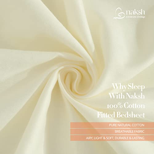 Image of Naksh 100% Cotton 210 TC Plain Elastic Fitted Bedsheets Super King Size 78 x 72 Inches, Ivory | 1 Elastic Bedsheet King Size Cotton & 2 Pillow Covers |Super King Size Bedsheet