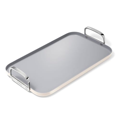 Caraway Double Burner Griddle 19×12 Griddle Pan Non Stick Ceramic Coated Non Toxic PTFE PFOA Free Oven Safe Compatible with All Stovetops Cream