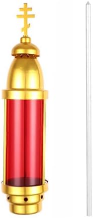 Cemetery Candle Holder with Spike, Dome Memorial Light Grave Lamp, Red Orthodox Cross - Image 4