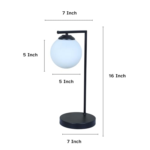 Image of tu casa Black Metal Table Lamp | White Glass Shade | Durable Metal Construction | Modern Home Decor | Without Bulb | Ambient Lighting for Bedroom, Living Room, Lounge, Office, Study & Festival Gifting