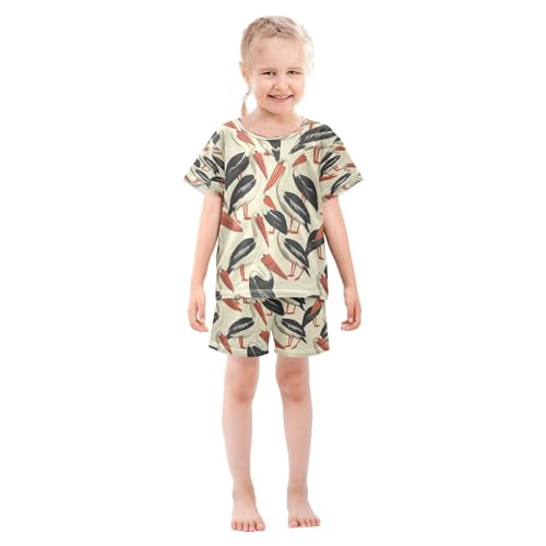 Pajama Sets Short Sleeve Stork Pattern Print Design Soft Cotton Summer Sleepwear 2 Piece PJS Size 5-14T4