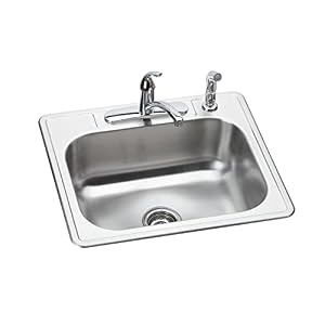 Elkay DSE125224DF Küchenspüle und Wasserhahn, 20 Gauge, Edelstahl, 63, 5 x 55, 9 x 21 cm, satin, 25 x 22 x 8.0625