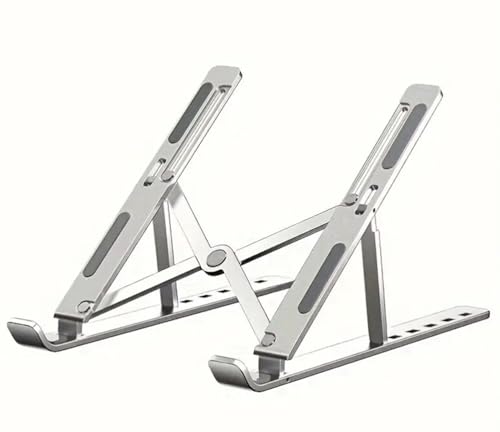 Adjustable Laptop Stand for Desk- Foldable Aluminum Laptop Stand Silver- Lightweight Portable Laptop RiserDurable Laptop Holder Adjustable Compatible with MacBook Dell HP & More- 27x5.5x2.5cm