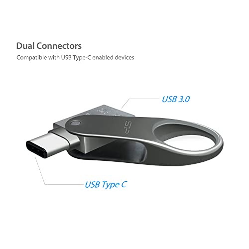 Image of SP Silicon Power 64GB Dual USB Type C USB-A Flash Drive, Metal Casing with Keychain Hole Key Ring, USB 3.2 Gen 1 USB 3.0 OTG Type-C Type-A, Thumb Drive Pen Drive Memory Stick, Mobile C80 Series