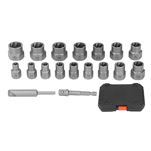 18 Pcs Damaged Screw Extractor Set, Bolt Extractor Set, Gifts for Men, Stripped Bolt Remover Broken Bolt Extractor Kit for Damaged, Frozen, Lug Nuts, Screws