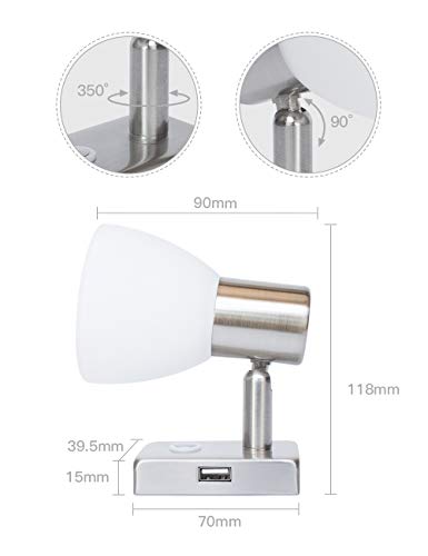 LIGHTEU Luz de leitura LED 12V interior 3W com porta USB (5V/2A) de cabeceira, projetada para leitur