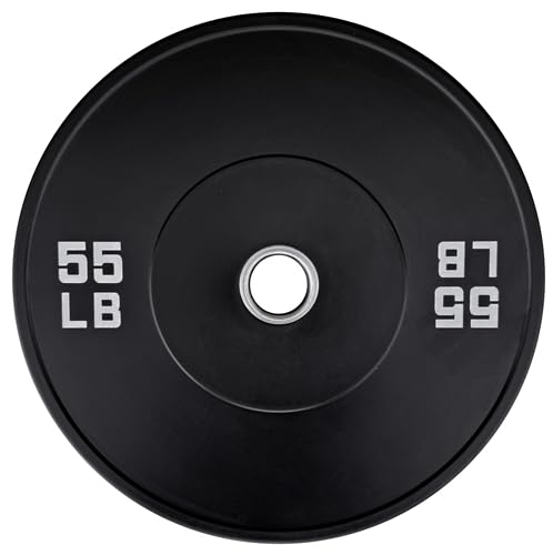 French Fitness Olympic Black Bumper Plate 55 lbs – Virgin Rubber, Durable, Shock Absorbing, Classic Aesthetic, for Barbells